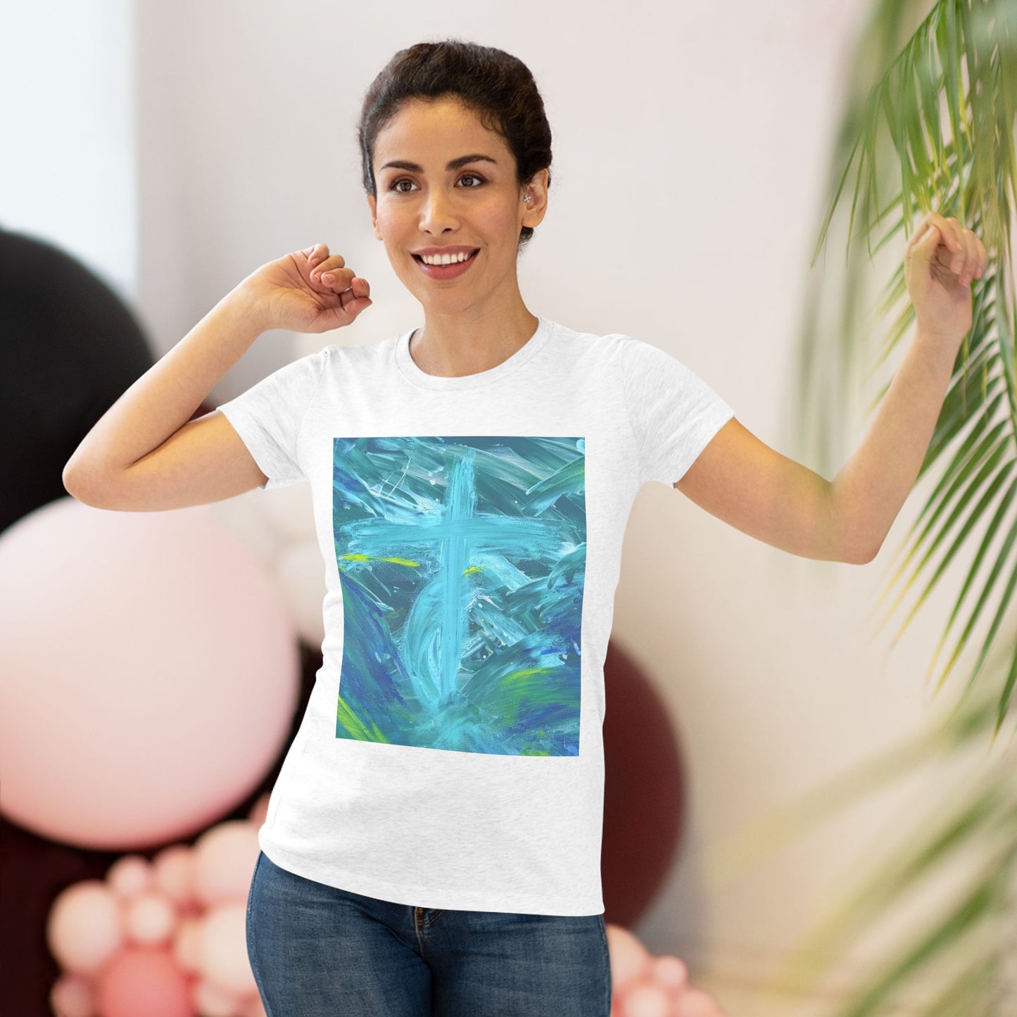 Women’s Abstract Cross T-Shirt | Faith-Inspired Finger Painted Art Tee