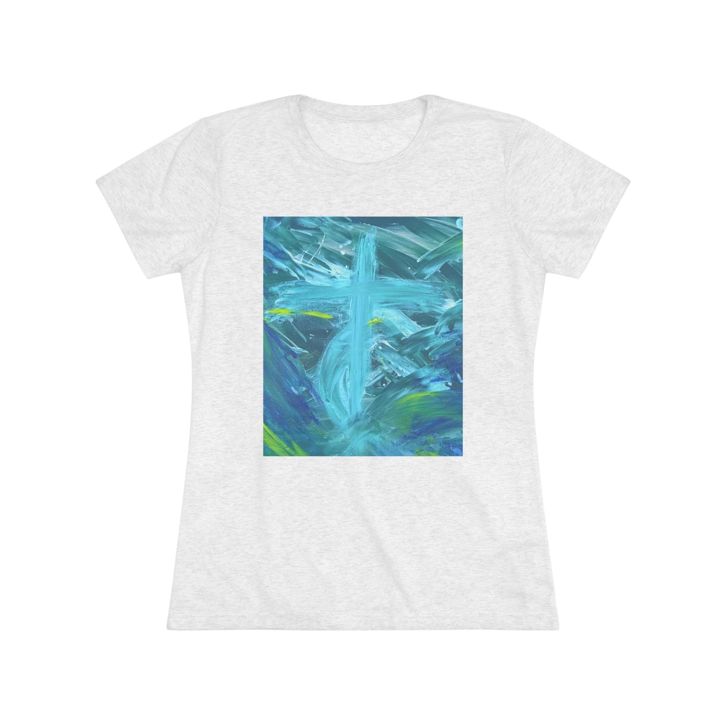 Women’s Abstract Cross T-Shirt | Faith-Inspired Finger Painted Art Tee