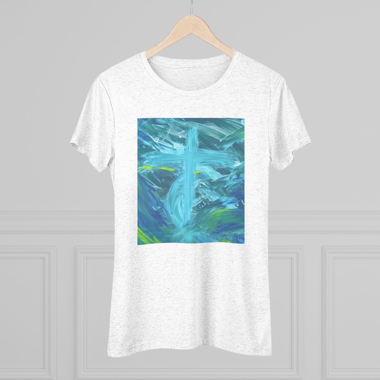 Women’s Abstract Cross T-Shirt | Faith-Inspired Finger Painted Art Tee