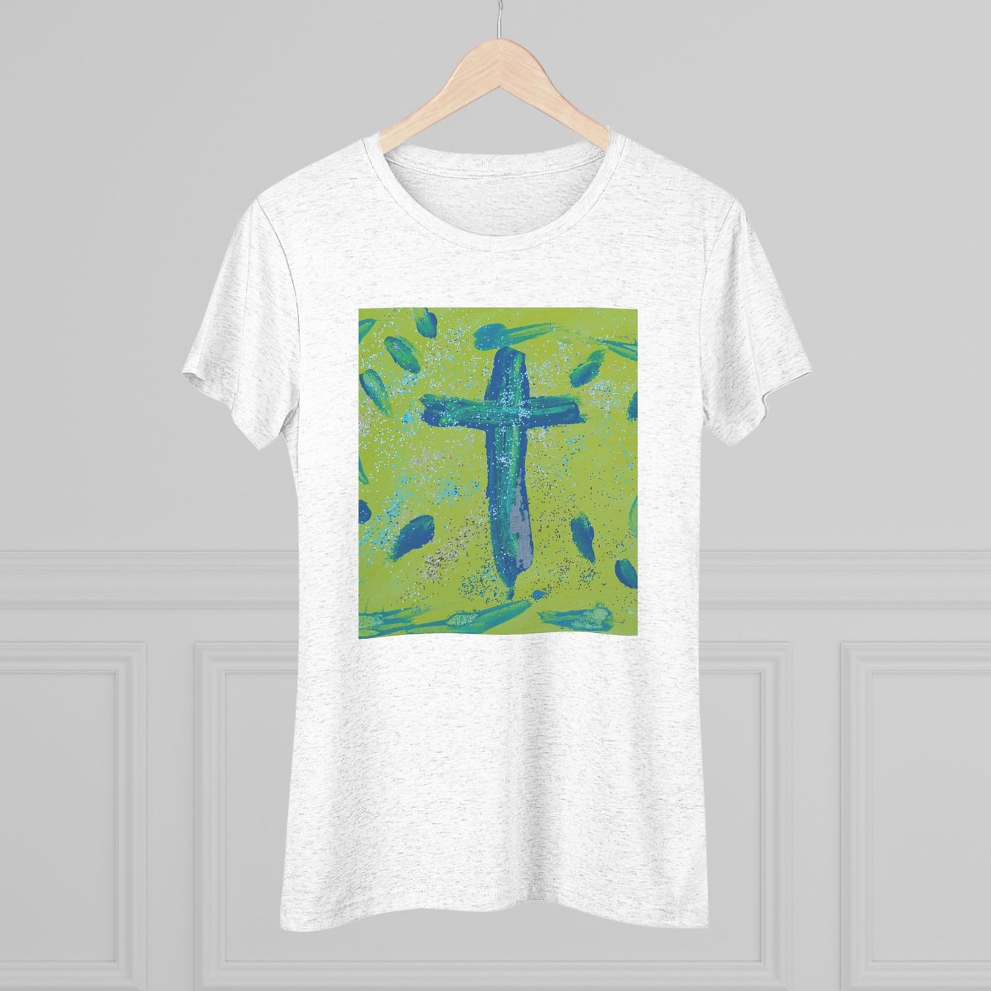 Women’s Abstract Cross T-Shirt | Faith-Inspired Finger Painted Art Tee