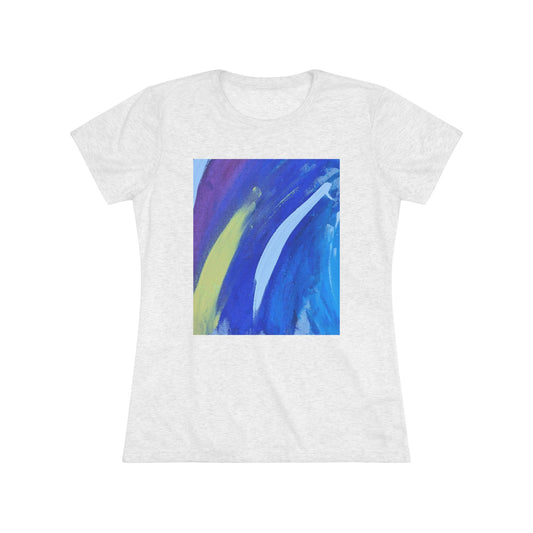 Women’s Abstract Art T-Shirt | Cool Tone Modern Graphic Tee with White Brush Strokes