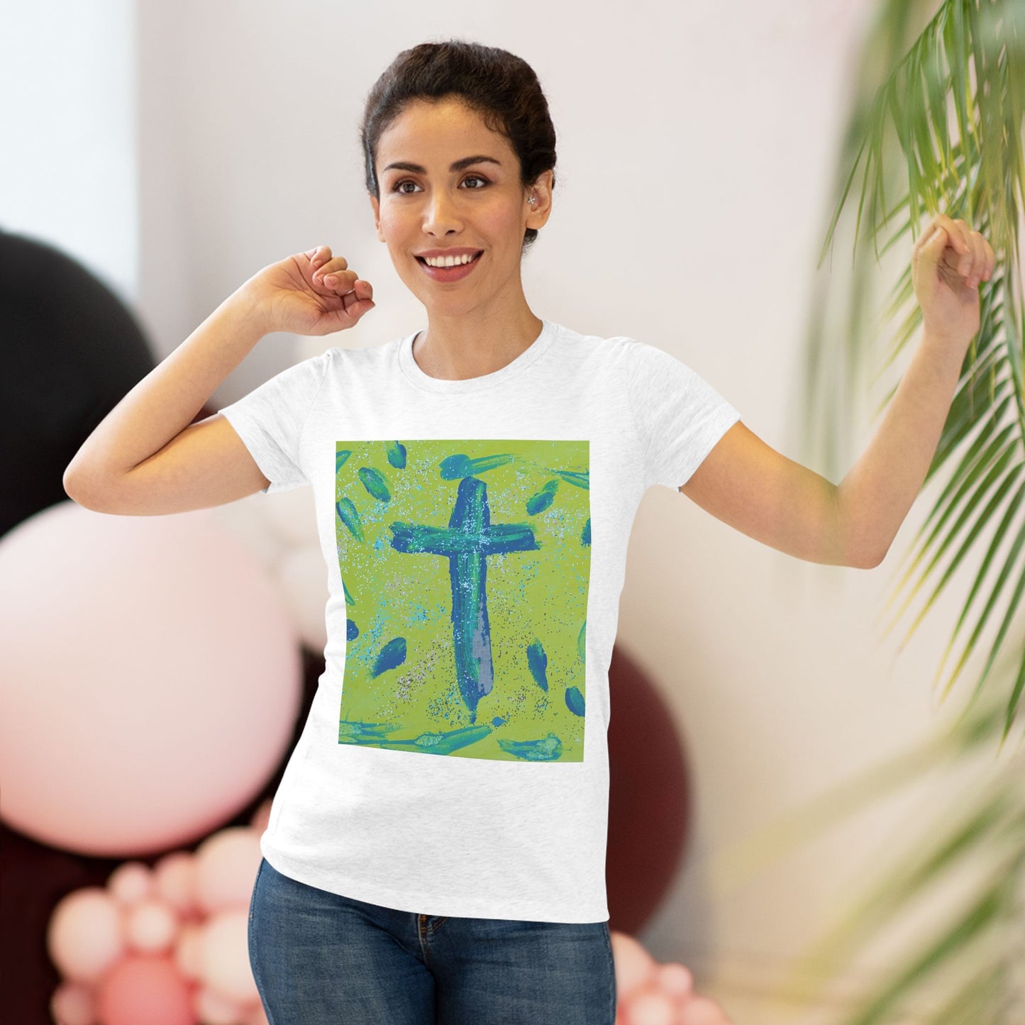 Women’s Abstract Cross T-Shirt | Faith-Inspired Finger Painted Art Tee